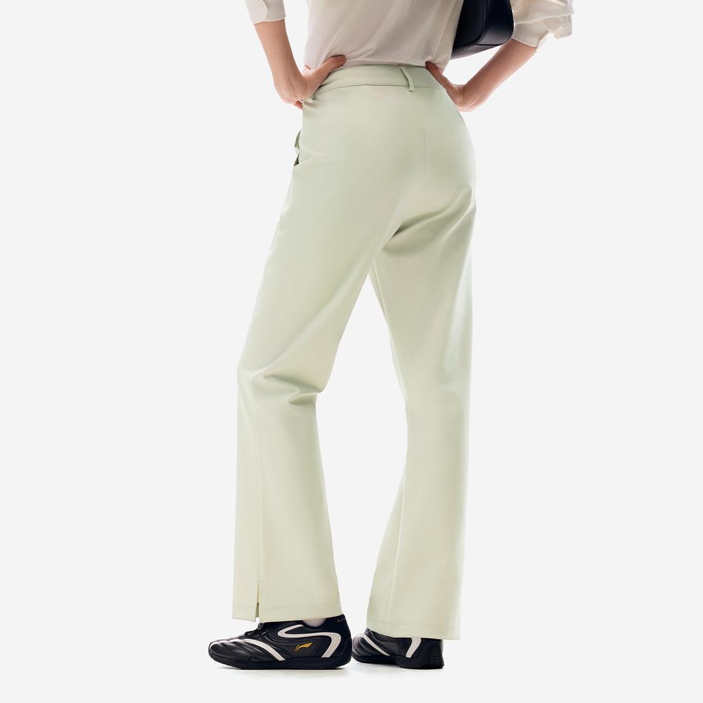 Li Ning Solid Color Mid Waist Breathable Versatile Flared Sports Long Pants Women Bottoms Gravel-White-Gray AYKV720-6