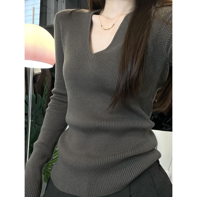 

Outwear Silm Slim Looking Easiest for Match V-neck Sweater Grey XL