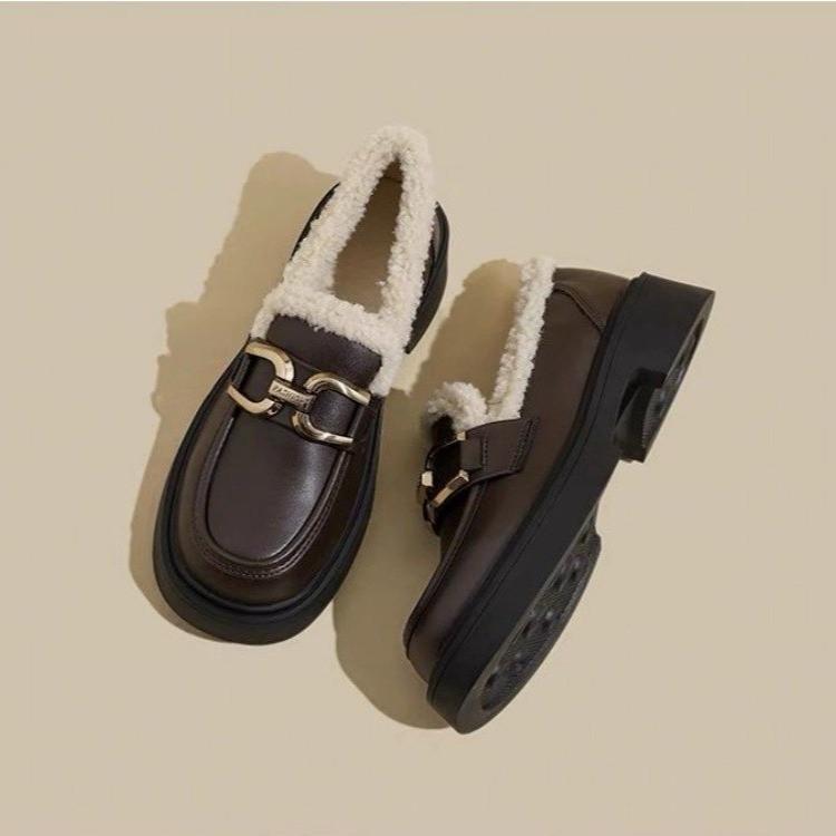 Women's Lightweight Comfortable Thick Soles Winter Warm Cold Padded Snow Boots Non-slip Wear Outdoor Leisure Sports British Style Leather Shoes