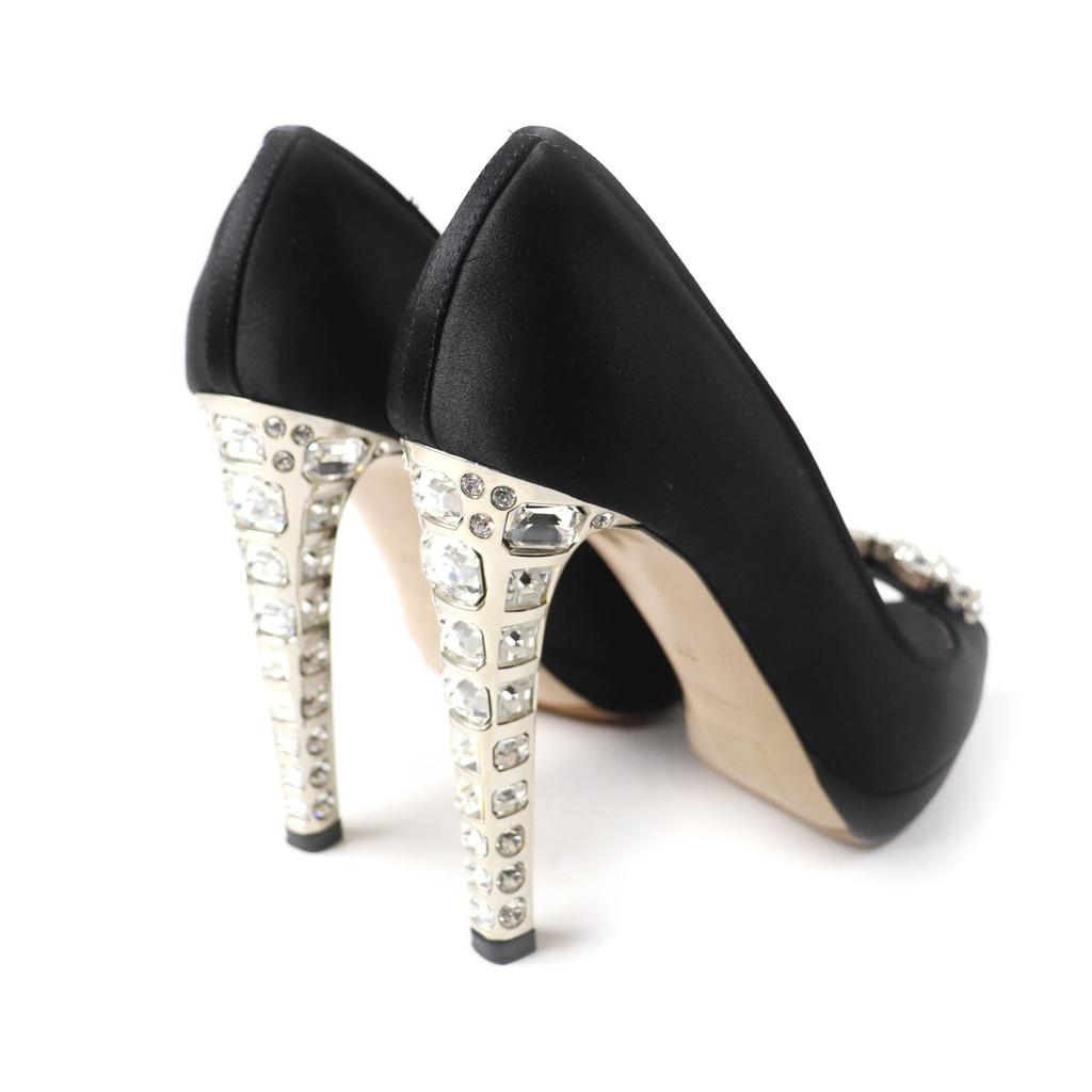 Tolle MIUMIU Pumps Offene Zehenpartie mit Kristallschmuck Schwarz Satin Damen 37 Gebraucht