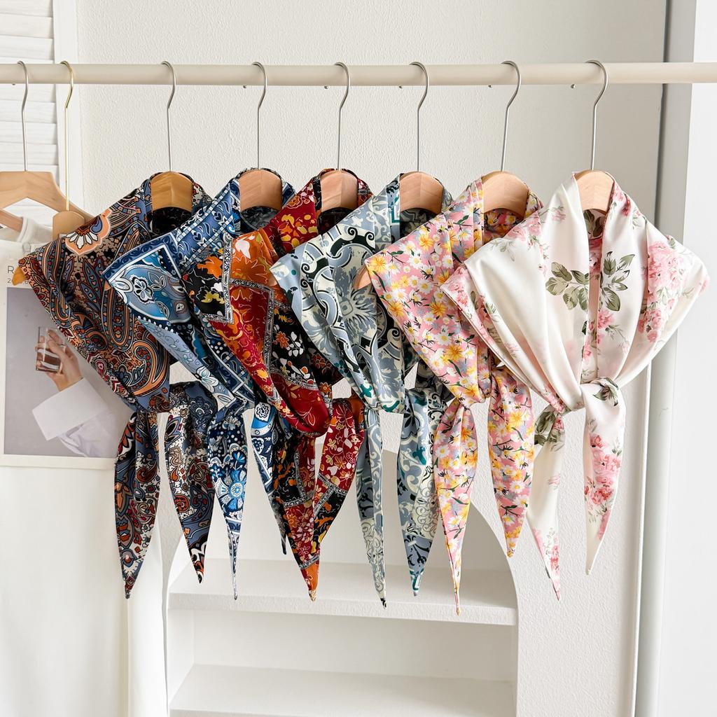 Cheongsam Shawl Women's Summer Outfit Simulation Silk Ethnic Style Triangle Scarf Cloak Versatile Tassel Travel Photo Scarf