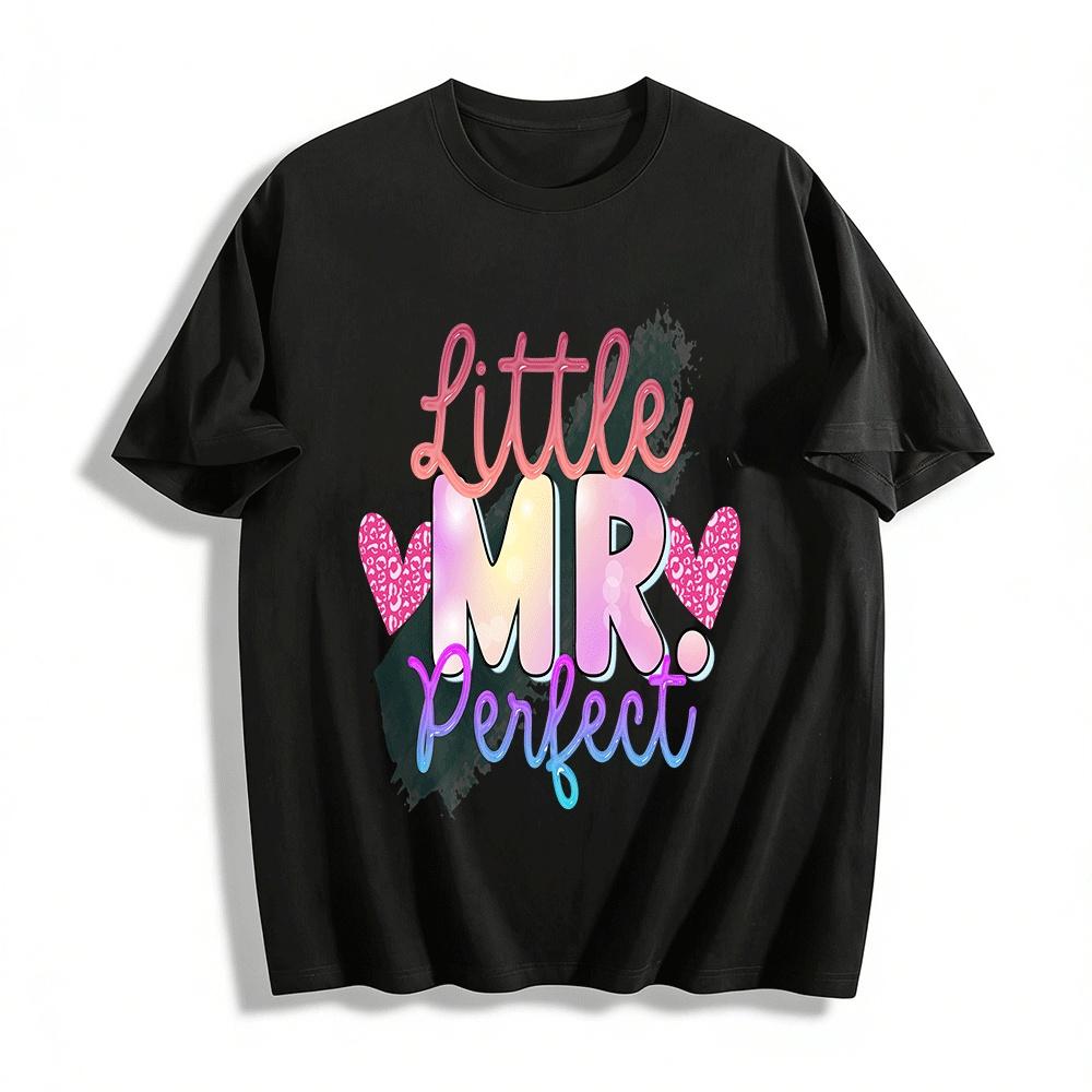 

Boys Cute Little MR.Perfect Graphic Tee Sweet Heart Print Casual Top Pure cotton T-shirt XXS