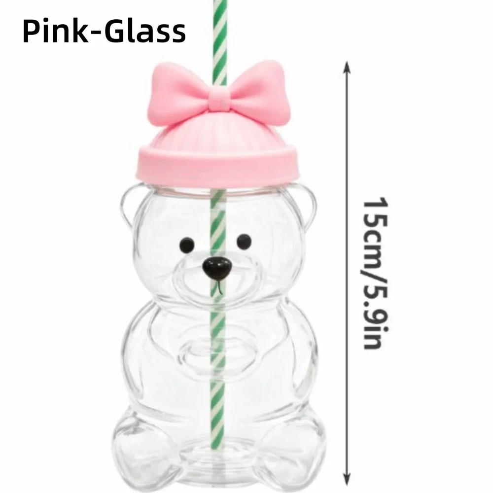 Cute 2025 Bear Glass Cup Transparent with Lid Teddy Bear Glass Cup Large Capacity Bear Straw Cup Home Bar