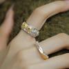 S925 Sterling Silver Gold and Silver Color Matching Tang Cao Pattern Presbyopic Open Flower Four-Leaf Tang Cao Ring for Women