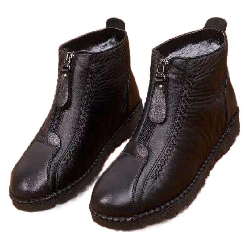 Warme Winterschuhe aus Baumwolle mit Samtfutter für Menschen mittleren und höheren Alters – rutschfeste Schneestiefel mit flacher Sohle 2024