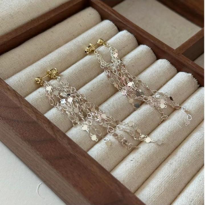 Galaxy Waterfall~ Love Fringed Long Earrings Temperament Earrings Autumn and Winter Round Face Thin Bulingbuling Ears