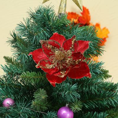 Glitter Artificial Flower Christmas Tree Decoration Vibrant Color Realistic Looking Easy To Hang Faux Flower Holiday Party Ornament