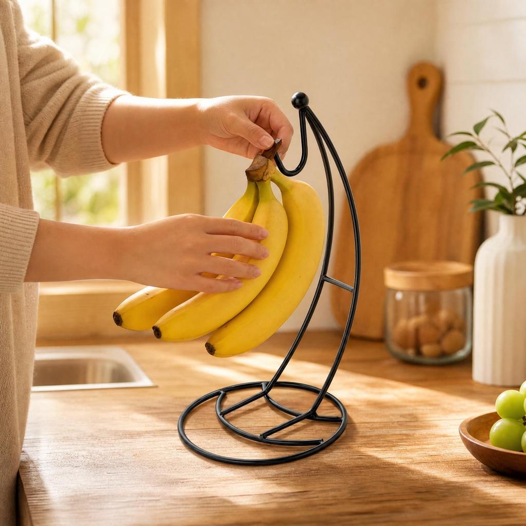 Metal Banana Hanger Prevents Bruising Kitchen Organizer Sturdy