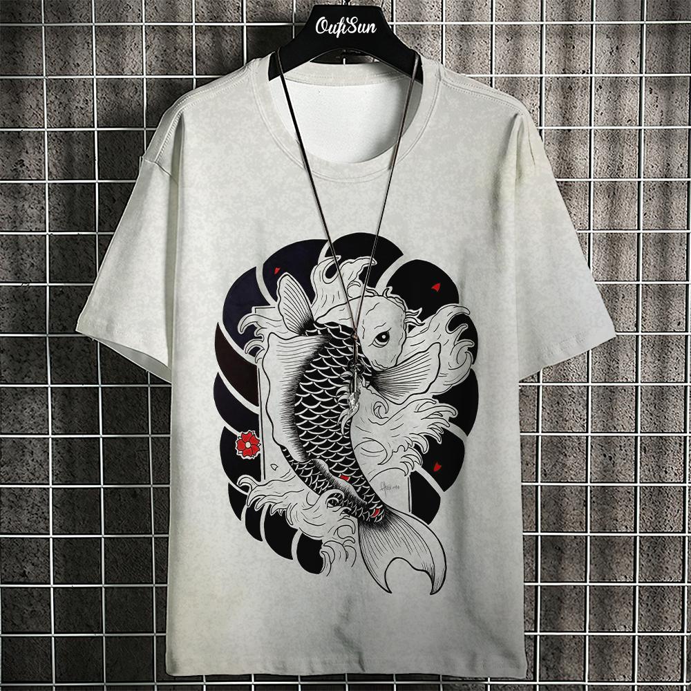 Lässiges Herren-T-Shirt mit Anime-Fisch-Grafik-T-Shirts für Männer, übergroße T-Shirts, kurzärmelige Oberteile, Harajuku, Streetwear, Herrenbekleidung, XL