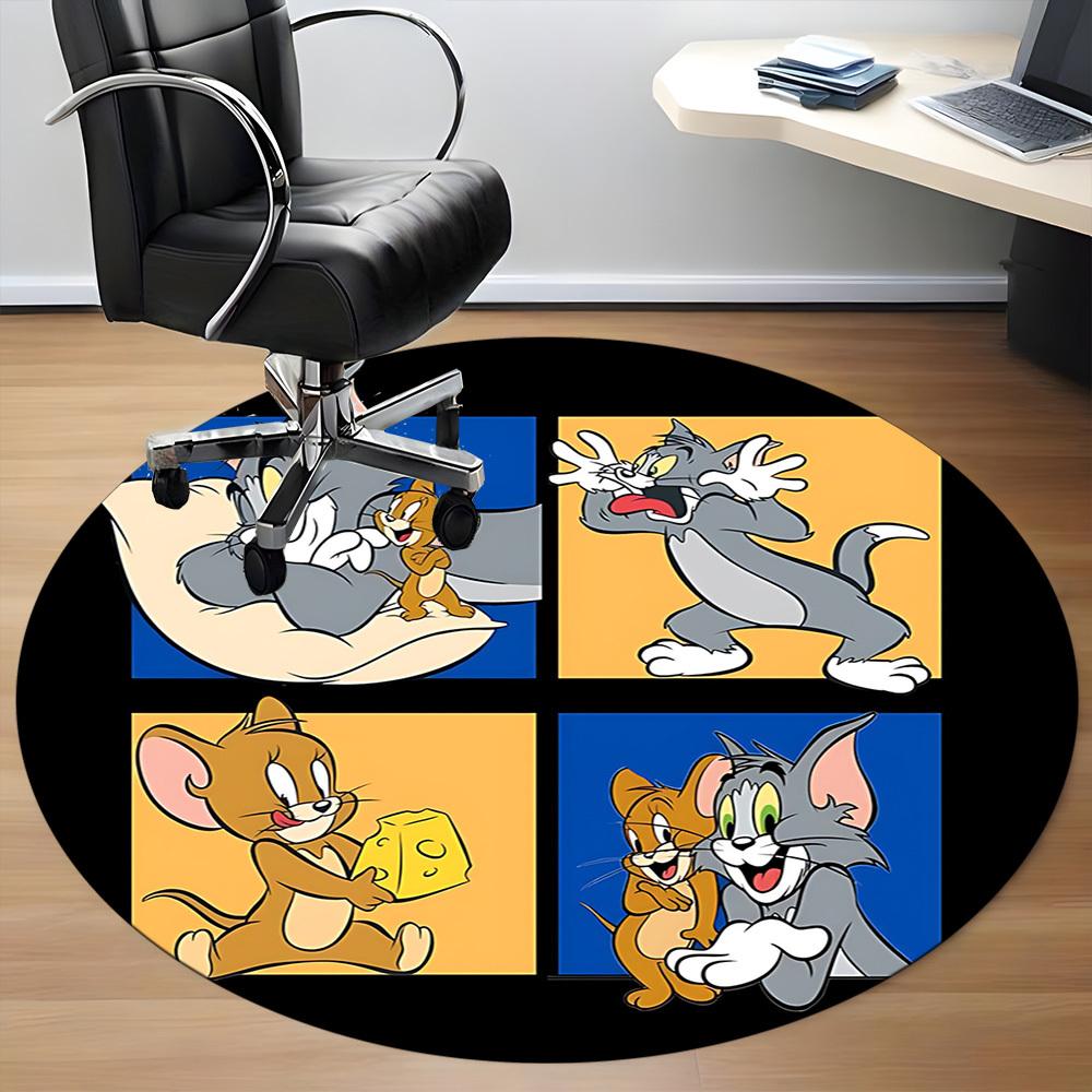 1pc Tom Jerry Office Round Area Rug, Under Office Chairs Bedroom Living Room Home Decor, Room Deco, Available In Various Sizes