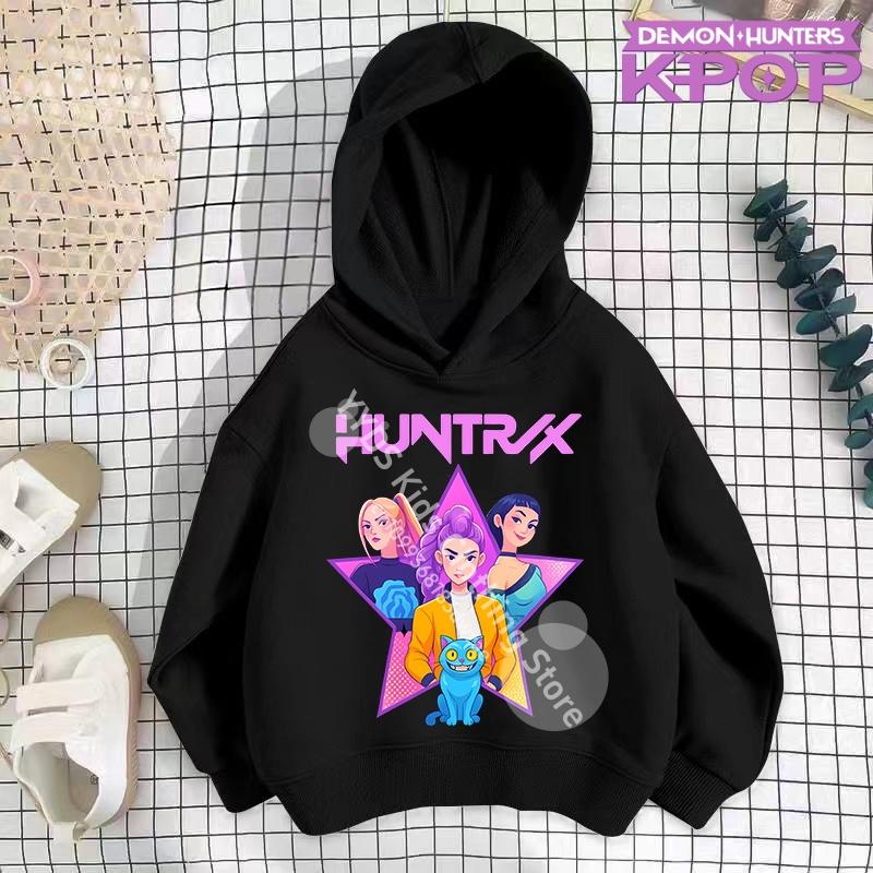 Y2K KPop ציידי שדים קפוצ'ונים נערות מתבגרות בנים רומי KPop ציידי שדים קפוצ'ון סתיו קז'ואל שרוול ארוך בגדי ילדים