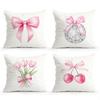 4 Pcs Pink Bow Single-Sided Printed Pillowcase Cushion Cover,Suitable For Living Room,Bedroom,Car Decoration