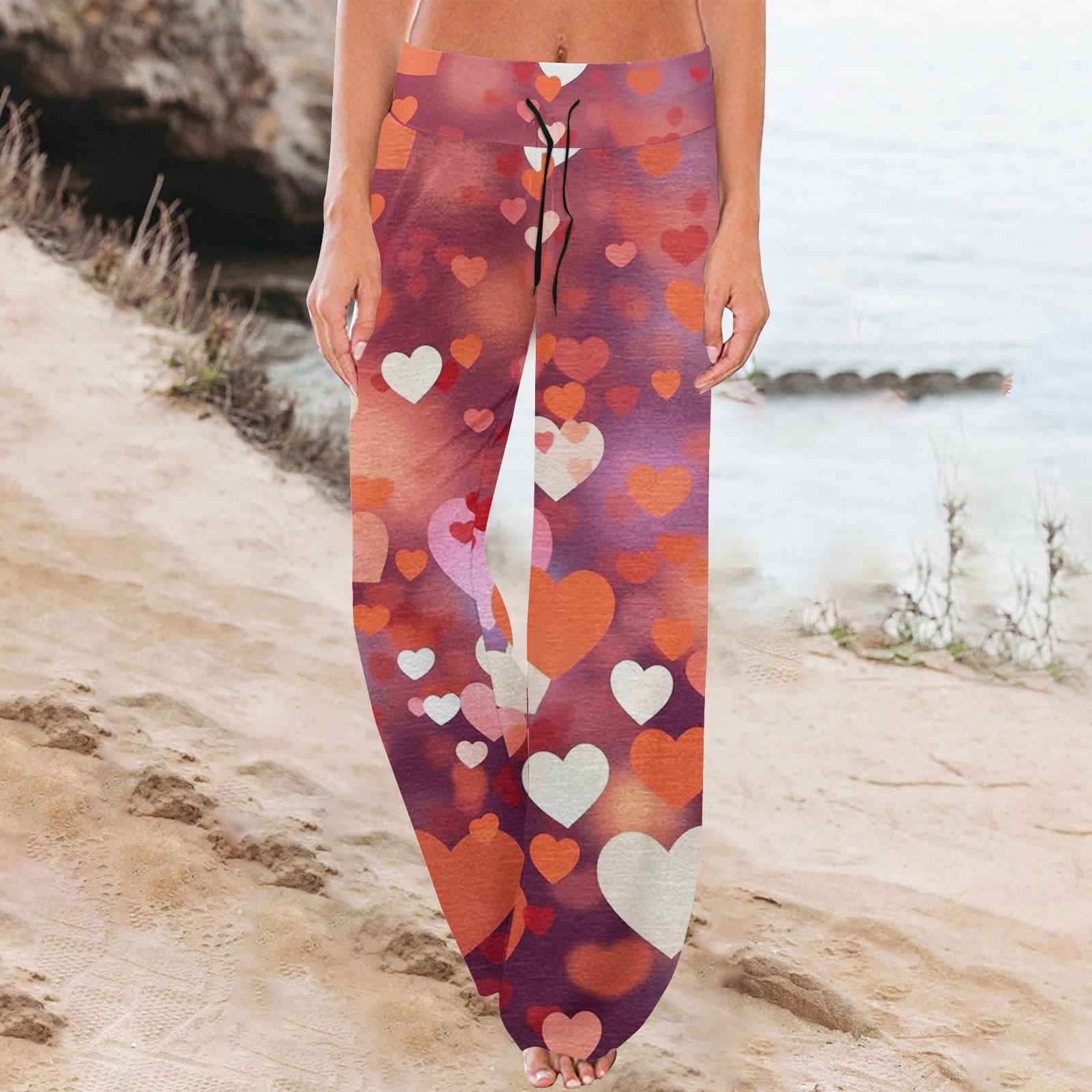 

Женские удобные широкие брюки с принтом в пижаме и завязками XXL киноварь