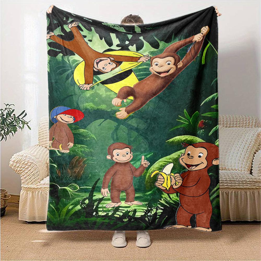 1pc Curious George Blanket, Gift, for Men and Women, Soft Blanket, Good for Sofa Bed Couch Travel, Lightweight Flannel Blanket