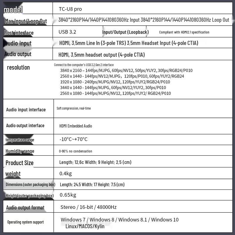 TCHD TC-U8PRO 4K HDMI Video Capture Card