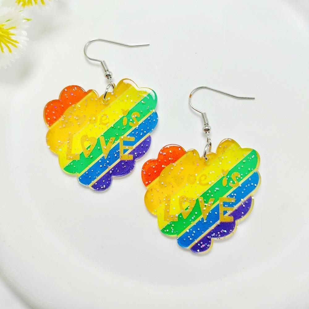 10pcs Love Heart Pride Month Pendant Beads One Side Printing DIY Jewelry Accessory  DIY Earrings