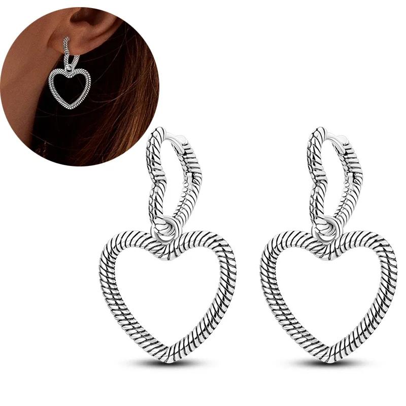 925 Sterling Silver Love Feather Moon Star Heart Earrings Fit Original Charms Hoop for Women Girls Stud Earring Jewelry Gifts