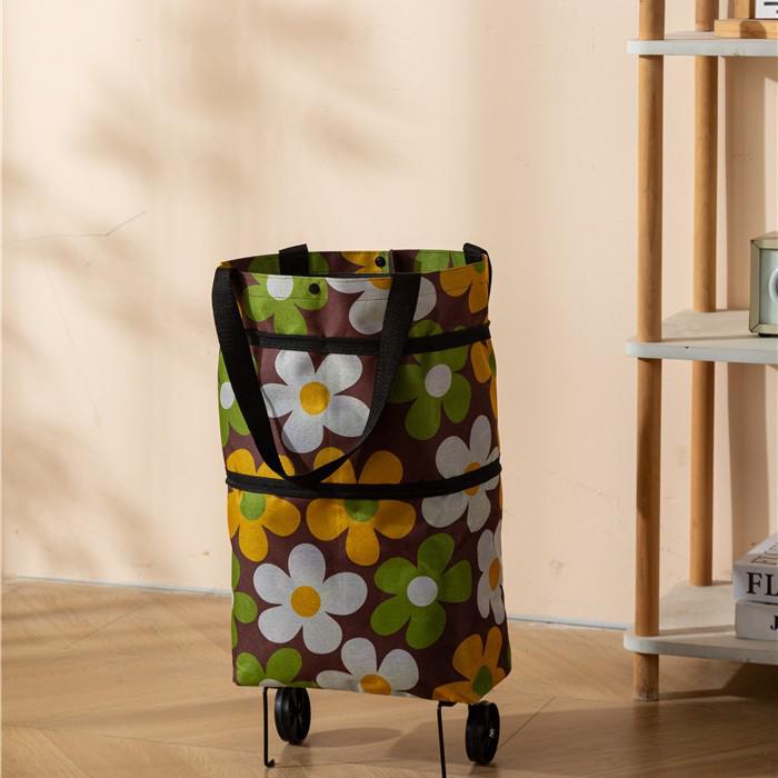 Folding Waterproof Oxford Cloth Shopping Bag with Trolley Wheels