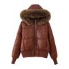 Womens Hooded Cotton Puffer Jacket With Faux Fur Trim Zipper Front Long Sleeve Pocketed Regular Fit Streetwear Style