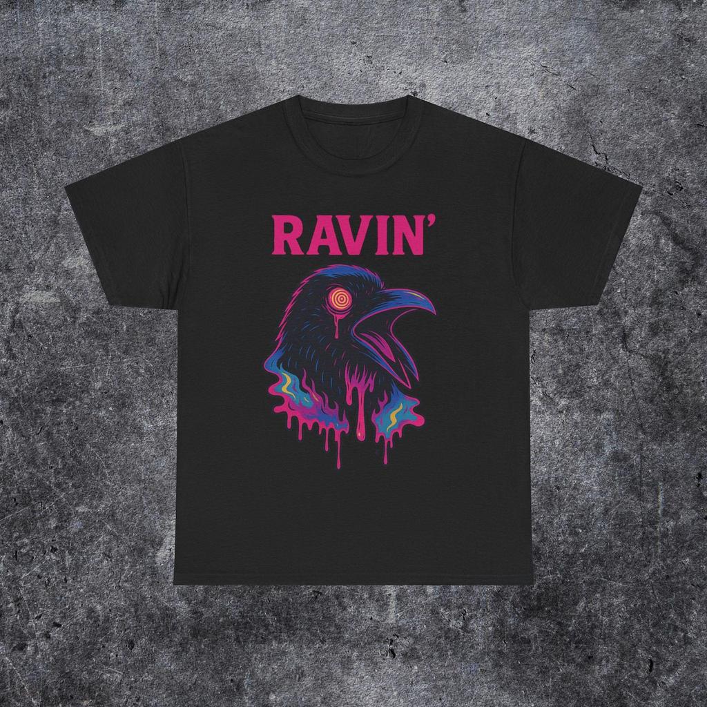 Trippy Raven Psychedelic Tee, Vaporwave & Weirdcore Aesthetic, Techno, EDM Lover Gift, Rave-Ready Shirt, Perfect for Ravers, Raver Gift