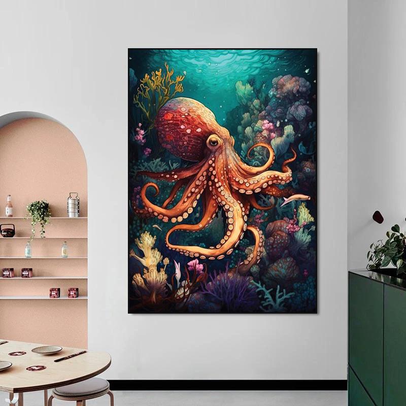 Abstract Modern Art Wall Poster Sea Turtle Jellyfish Dolphin Shark Animal Morden Sea Print Home Decor Canvas Painting Picture