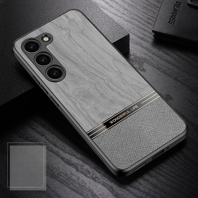 Suitable for Samsung S23 Mobile Phone Case New S22 Wood Grain Plain Leather S24 Ultra Business S21 Lens Full Inclusive Anti Fall