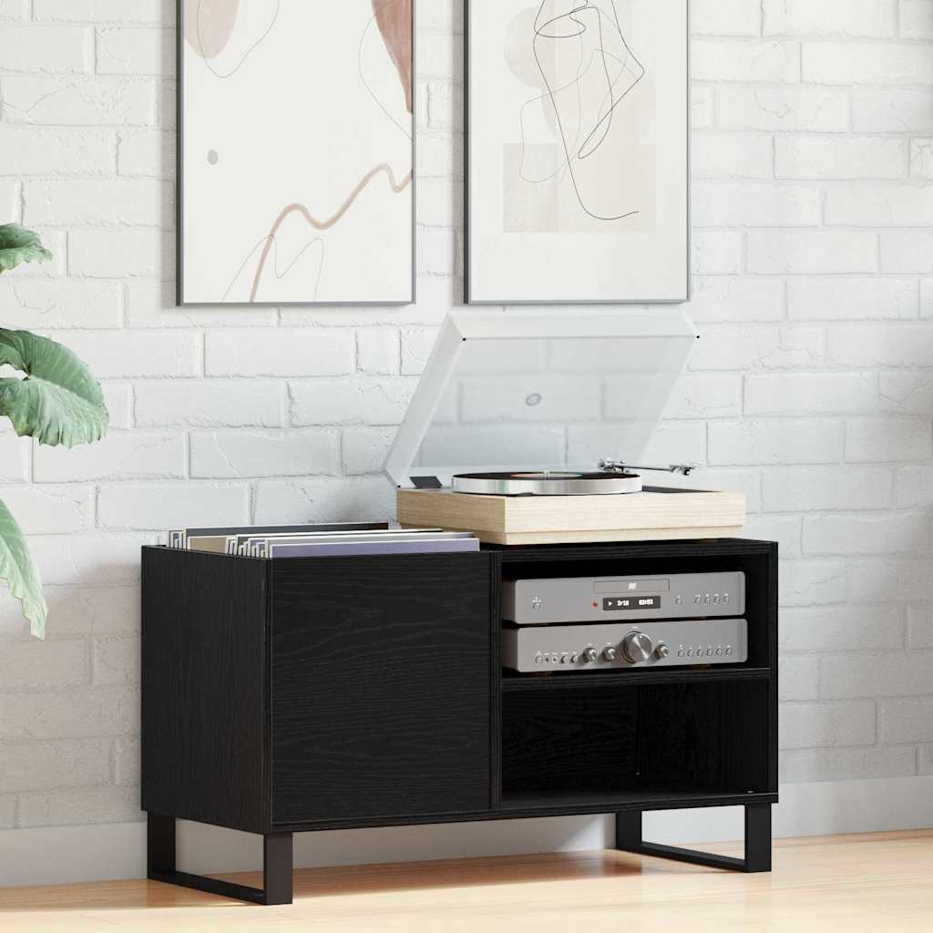 Vinyl Record Cabinet Black Oak Effect 85 x 38 x 48 cm
