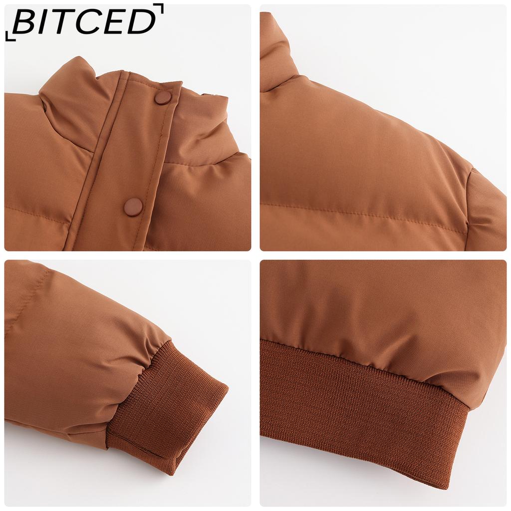 BITCED Autumn/Winter Women's Short-Length Cotton Coat Long-Sleeved High-Neck Thermal Jacket Loose-Fit Casual Cotton Jacket Puffer Coat