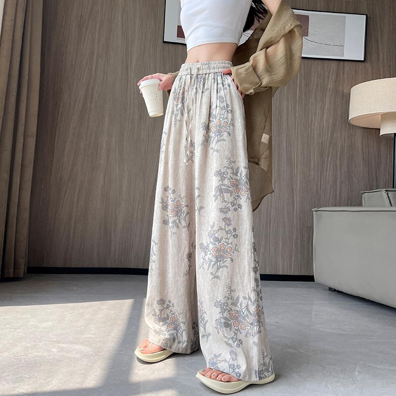 

Летние женские винтажные хлопковые и льняные тонкие брюки с высокой талией и широкими штанинами с карманом для девушки XL