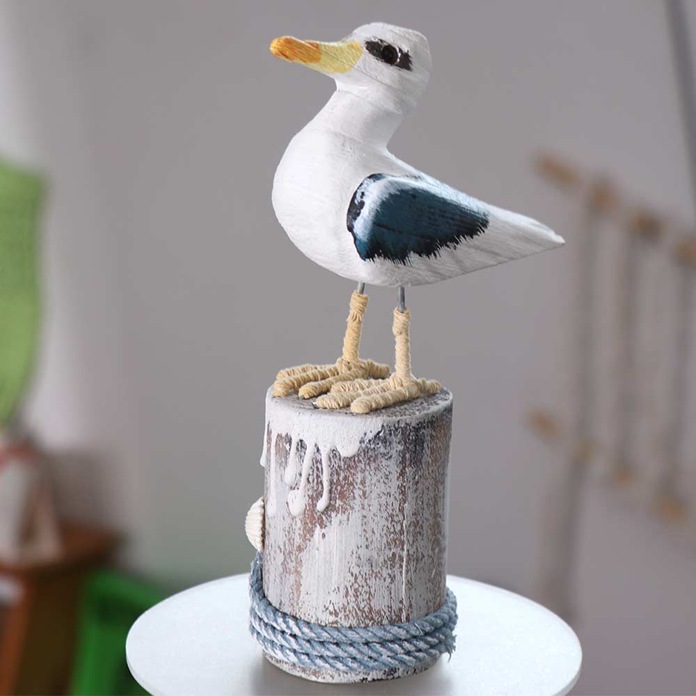 Mediterranean Style Seabird Ornament Vintage Seagull Model Durable Wooden Seagull Craft  Nursery