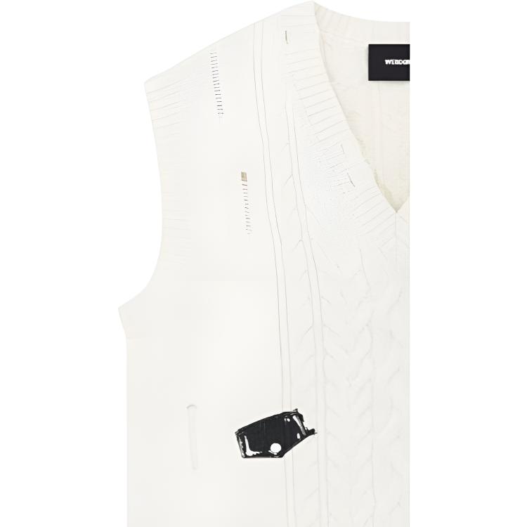 We11done Ss23 Pattern Print V-Neck Knitted Vest Unisex vests Ivory WD-KV1-23-617-U-IV