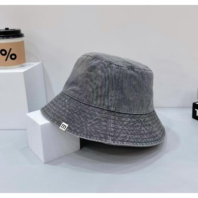 Denim bucket hat men's big brim showing face small girl plain face cover basin hat versatile couple hat