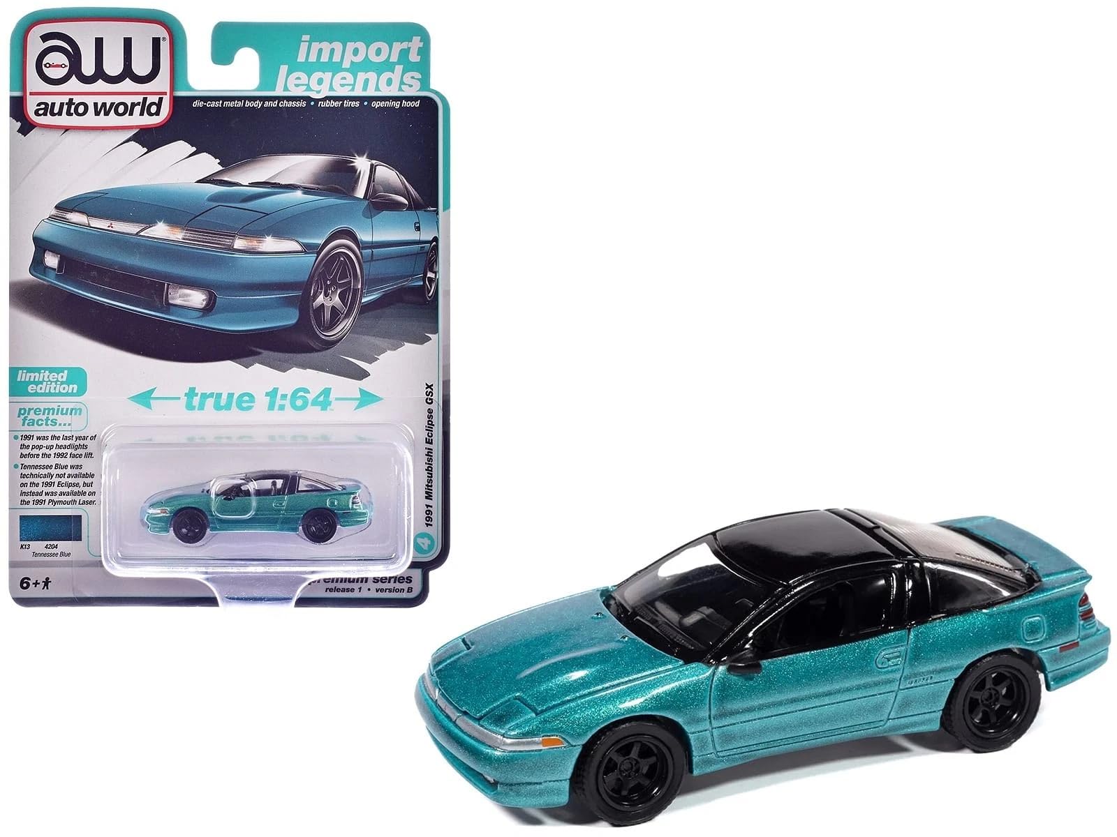

autoworld масштаб Mitsubishi Eclipse GSX Версия B 1991 Голубой Теннесси Eclipse GSX литая модель автомобиля 1/64 [Б/у] синий