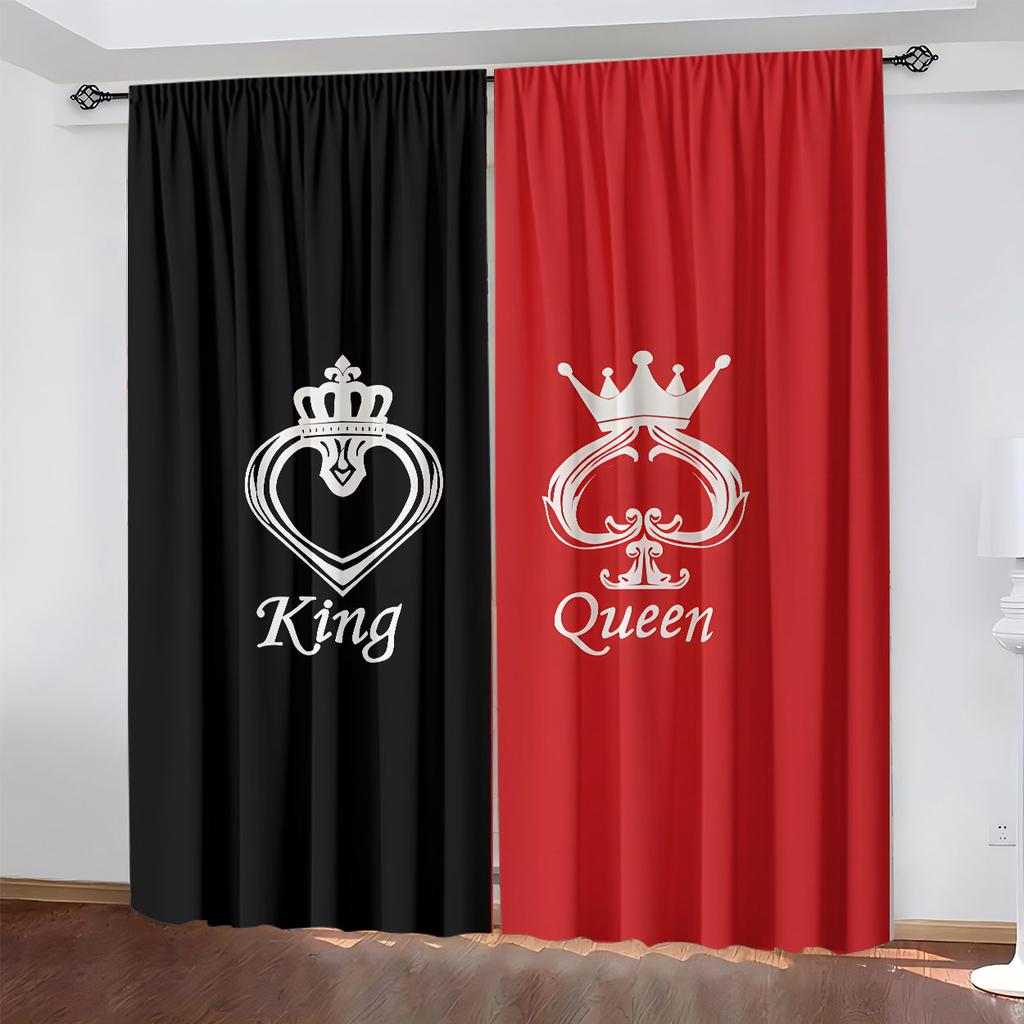 King and Queen Crown Print Rod Pocket Curtain Panels   Set of 2   Light Filtering Polyester Peach Skin Velvet Drapes for Bedroom