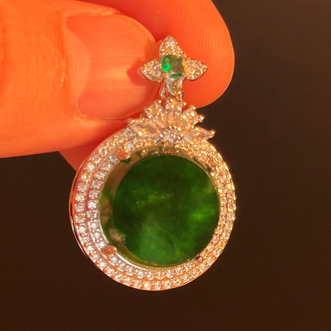 Полный Зеленый Ян Зеленый Натуральный Нефритовый Кулон Женский Микро-Инкрустация, Реальная Съемка Точность