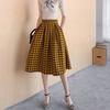 Falda de lana a cuadros para mujer Otoño e Invierno media falda de cintura alta y delgada falda de una línea de pata de gallo