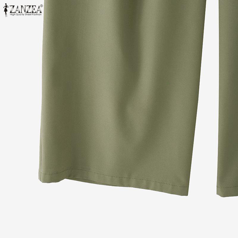 ZANZEA Women High Zip-up Waist Casual Casual Office Wide Leg Pants Trousers Nonelastic