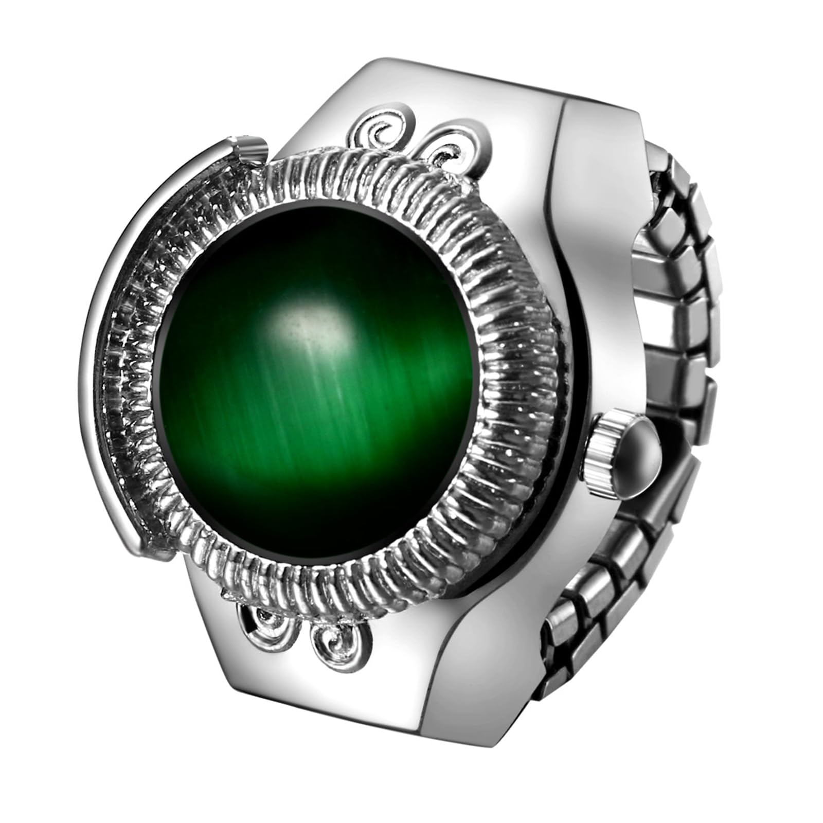 

JEWELRYWE Женские часы-кольцо с опалом, Универсальный размер: Милые антикварные аналоговые часы-кольцо с цифрами, водонепроницаемый кварцевый механизм, сплав, нержавеющая сталь