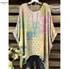 T-shirt Elegante Bohemien da Donna Stampa Notte Stellata Bianco Pois su Tutta la Superficie Orlo Asimmetrico Scollo a O Moda Casual Donna Abbigliamento Y2k