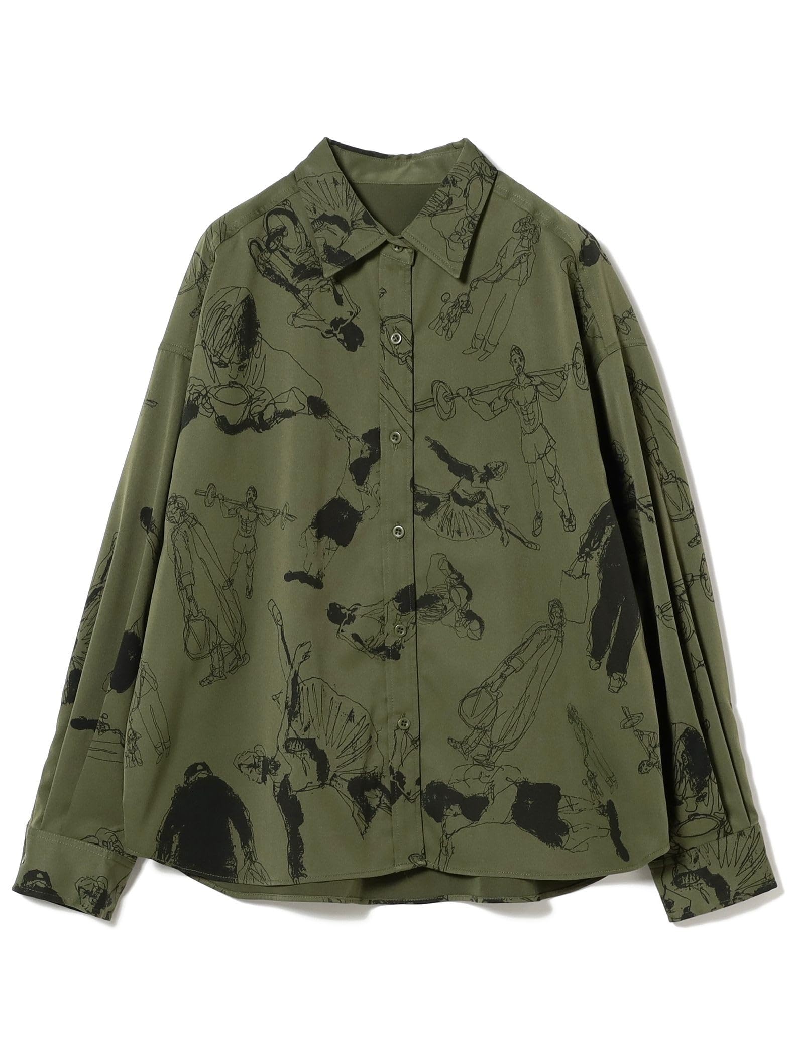 

B:MING LIFE STORE by BEAMS Women s KHAKI S Large/Small Shirt/Blouse with Naoto Kitamura Print (Sizes S-M)