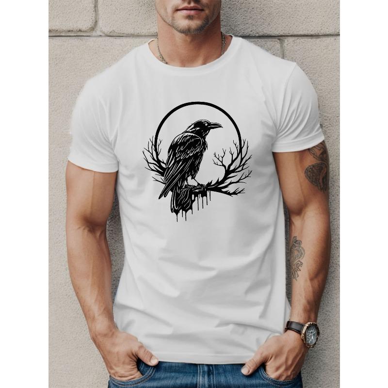 European Sizes Men'S Geometric-pattern Short Sleeve Crow T-Shirt for Summer Casual Regular Fit