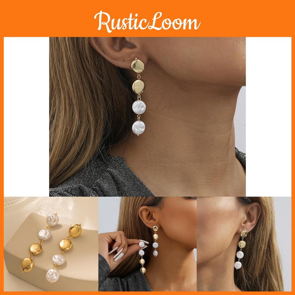 Gold 2023 Trendy Geometric Earrings Minimalist Long Pearl Jewelry Winter