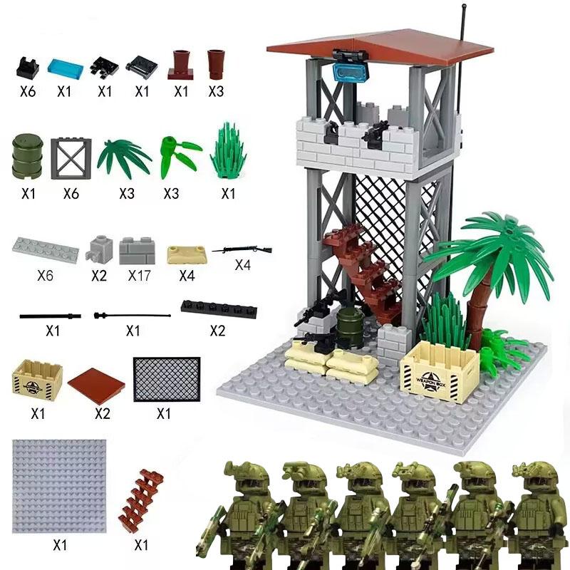 

MOC City Military Guard Tower Building Blocks Field Command Post Bricks Toys for Children Boys Thanksgiving Day