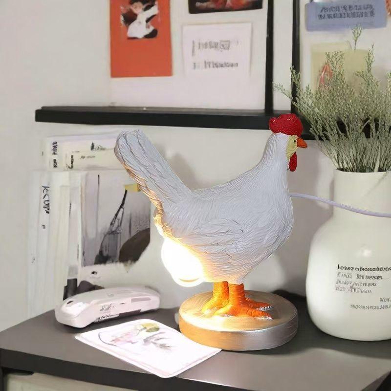 Creative resin handicrafts, realistic white egg-laying chicken night lamp head, novel bedroom home decoration, American style