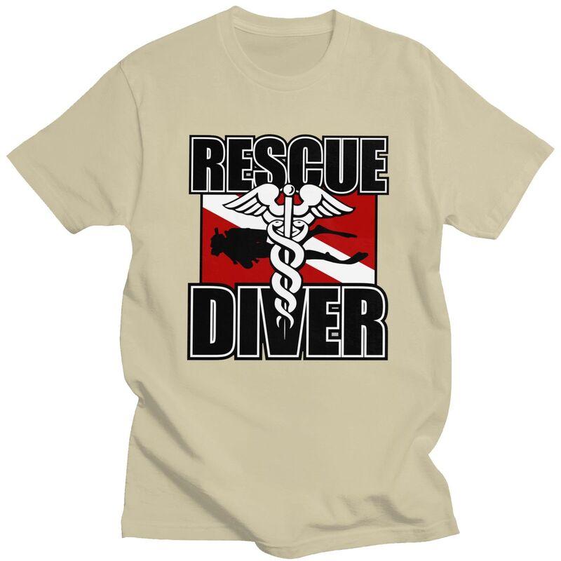 Custom Rescue Diver T Shirts for Men 100 Cotton Tee Tops Scuba Diving Tshirt ShortSleeve Tshirt Clothing