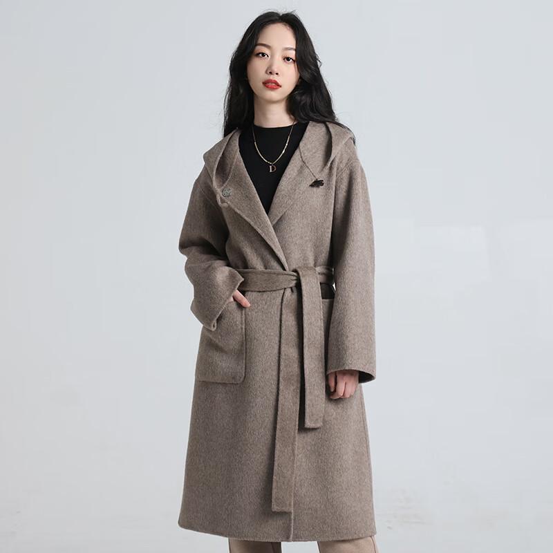 Yiliteng Women's Double-Faced Pure Wool Long Coat with Belt