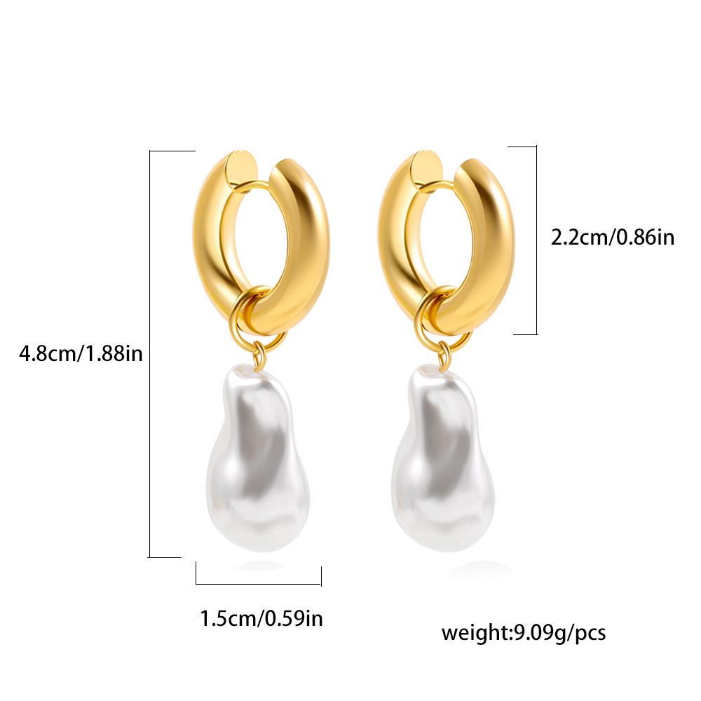 Fashion Natural Freshwater Pearls Pendant Earringd for Women Girl Gold Plated Stainless Steel Round Hoops Earring Charm Jewelry