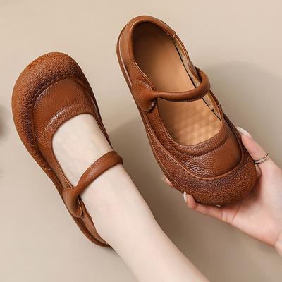 Mode Neue Lederschuhe mit breiter Zehenpartie Damen Mary Jane Ballerinas Espadrilles Schuhe Frau Vintage Loafer Römische Ballerinas Damen Herbst Prägnanter Mokassin