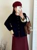 Elegant Plus Size Women's Red Jacket - New Chinese National Style, Autumn 2025 Knitwear, Style 22115