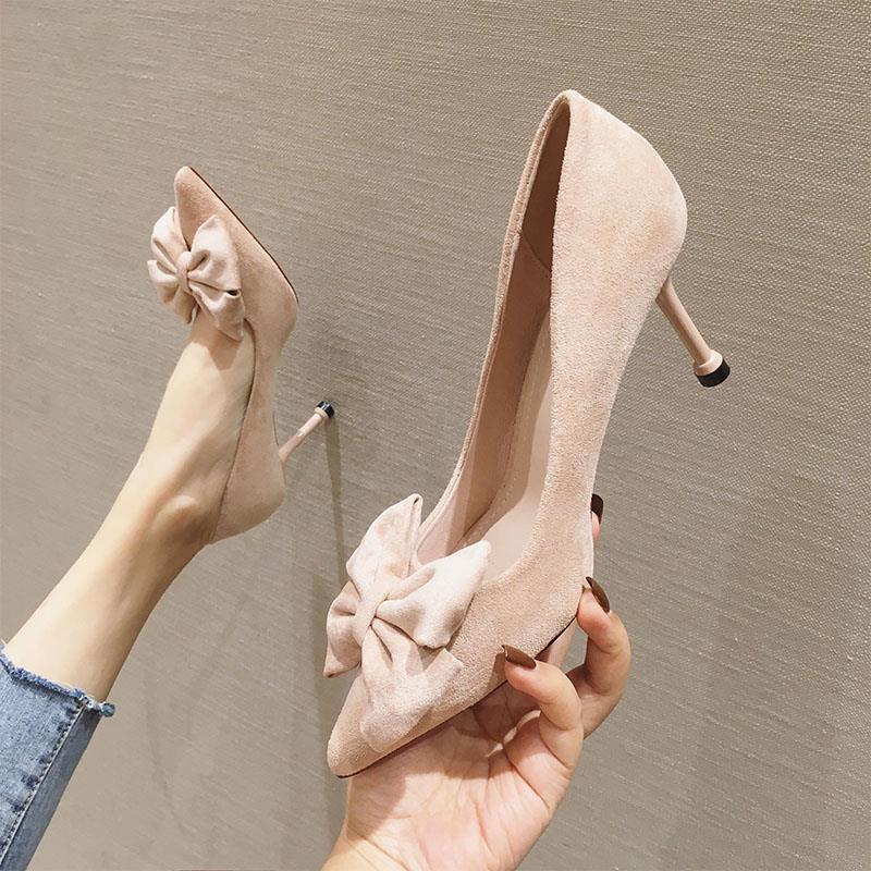 Saf Seksi Stiletto Topuklu Ayakkabılar: 2023 Kadın Çok Yönlü Fiyonklu Yüksek Topuklu Ayakkabılar Etekler İçin, Rahat Kalıp